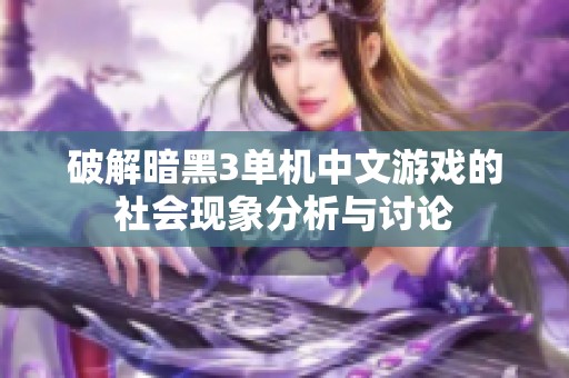 破解暗黑3单机中文游戏的社会现象分析与讨论