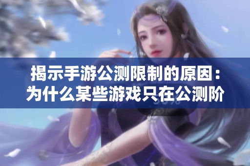 揭示手游公测限制的原因：为什么某些游戏只在公测阶段对玩家开放体验