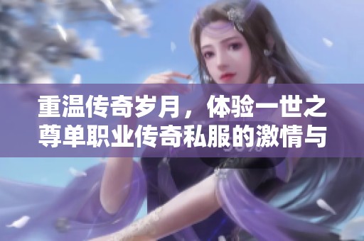 重温传奇岁月，体验一世之尊单职业传奇私服的激情与荣耀