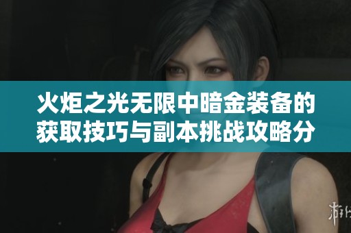 火炬之光无限中暗金装备的获取技巧与副本挑战攻略分享